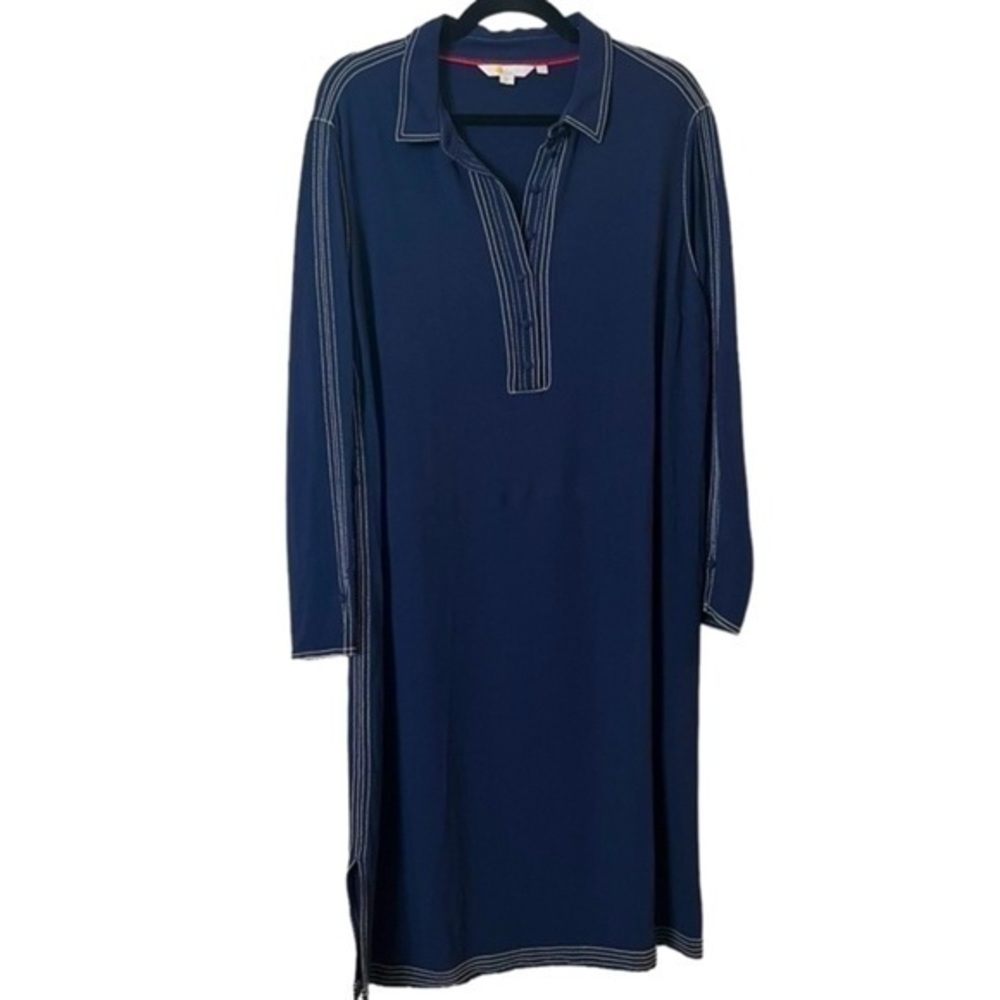 Boden Long Sleeved Navy Blue w/ White Stitching Long Tunic Dress